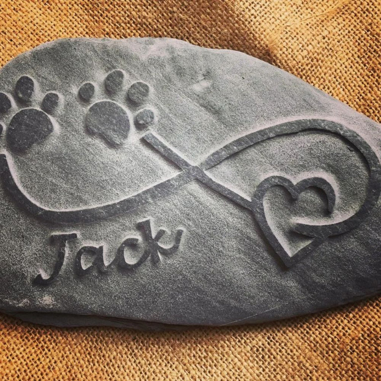 Eternity Memory Stone - Paw Prints, Heart & Personalised Name