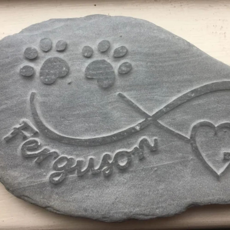 Eternity Memory Stone - Paw Prints, Heart & Personalised Name