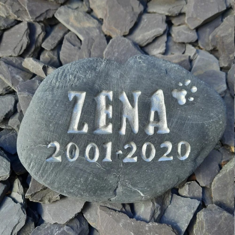 Memorial Stone Grave Marker - Paw, Pets Name & Date Range