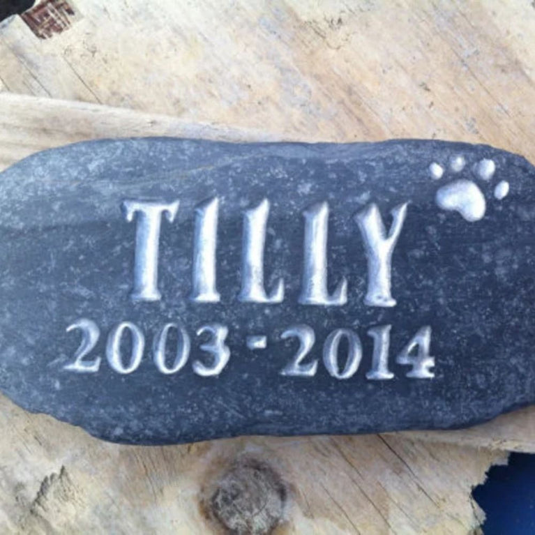 Plaque Stone Grave Marker - Paw, Pets Name & Date Range