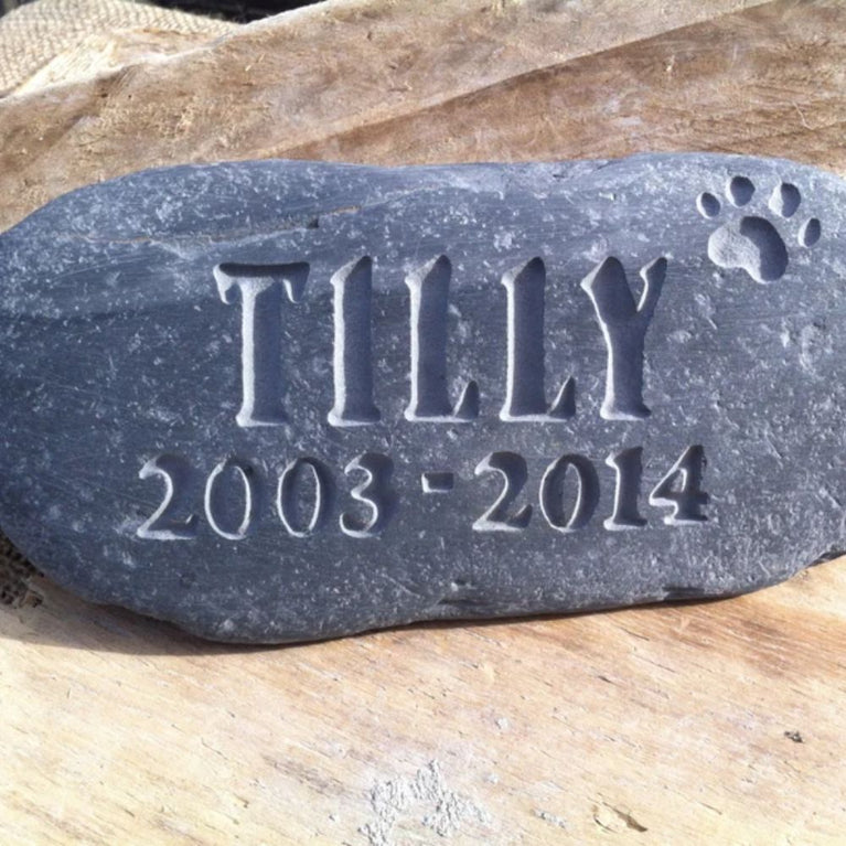 Plaque Stone Grave Marker - Paw, Pets Name & Date Range