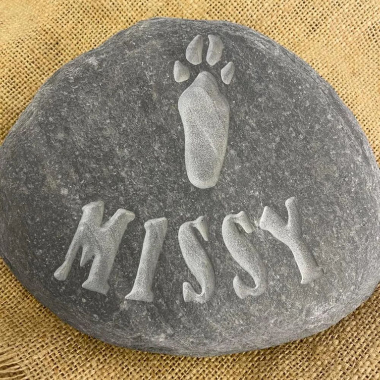 Custom Engraved Rabbit Memorial Stone - Paw & Pet Name