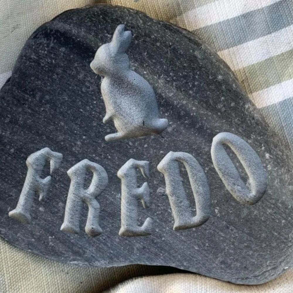 Custom Engraved Rabbit Memorial Stone - Silhouette & Pet Name