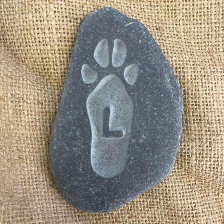 Pet Memorial Pebble - Carved Rabbit Paw & Initial Engraving