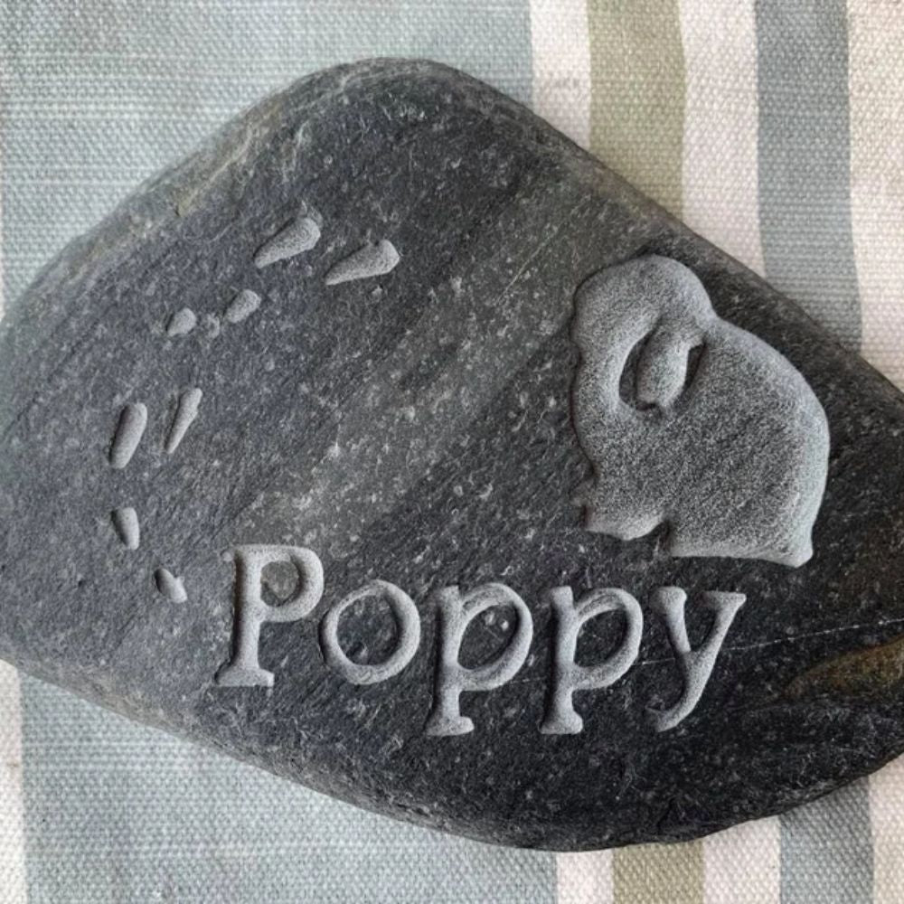 Custom Engraved Rabbit Memorial Stone - Silhouette, Paw & Pet Name