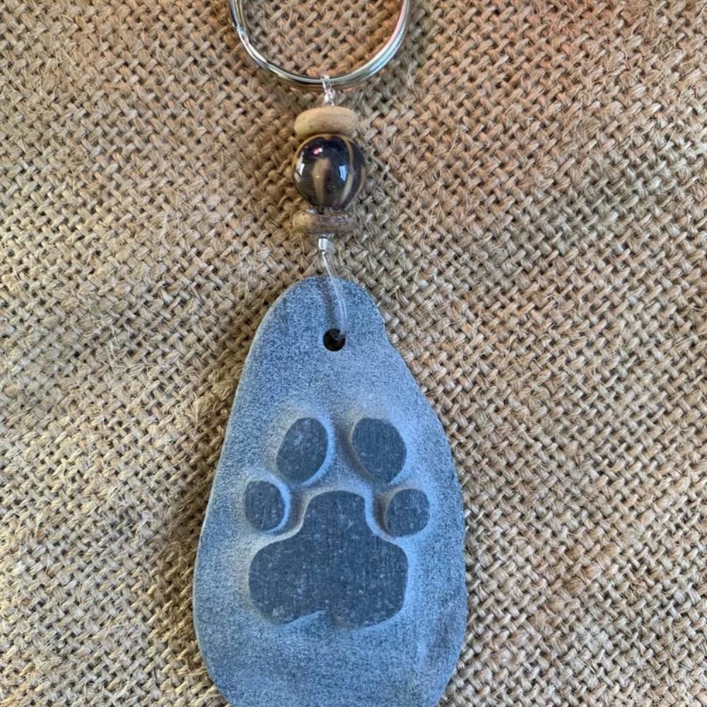 Cornish Pebble keyring - Pet Paw Print Design