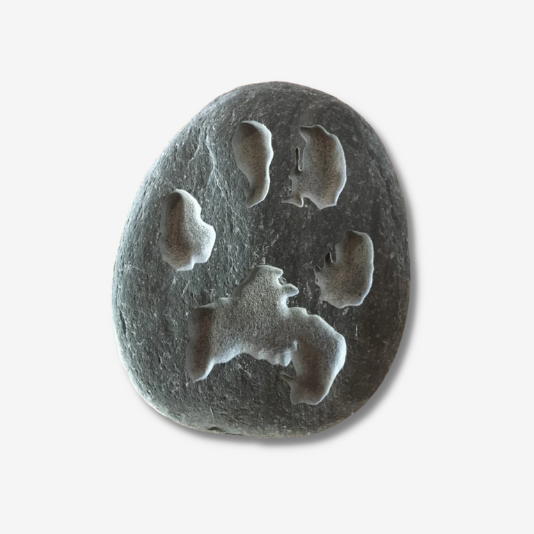 Natural Memorial Stone - Custom Carved Paw Print Portrait