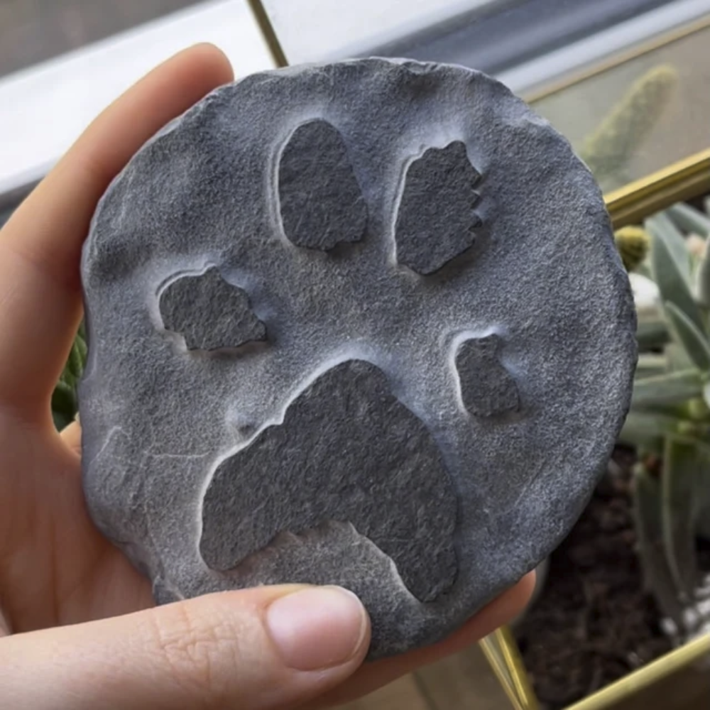 Natural Memorial Stone - Custom Raised Paw Print Portrait