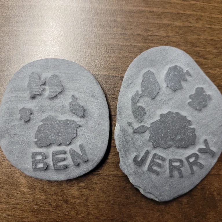 Natural Memorial Stone - Custom Carved Paw Print Portrait & Name