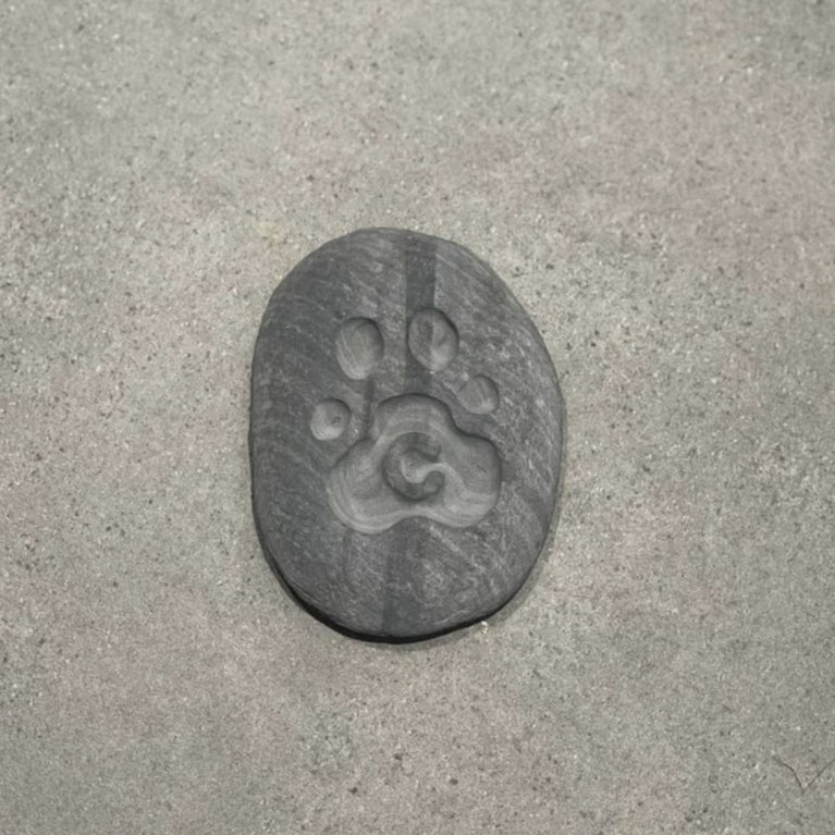 Pet Memorial Pebble - Hand Carved Paw Print & Initial Design