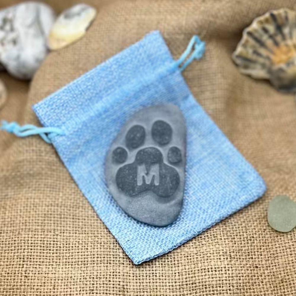 Pet Memorial Pebble - Raised Paw Print & Initial Engraving