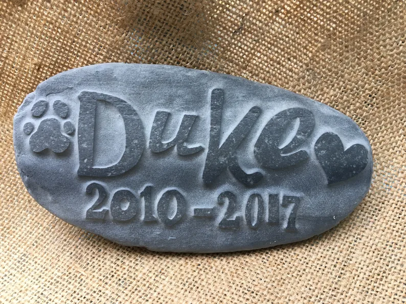 Memorial Stone Grave Marker - Paw, Heart, Pet Name & Date Range