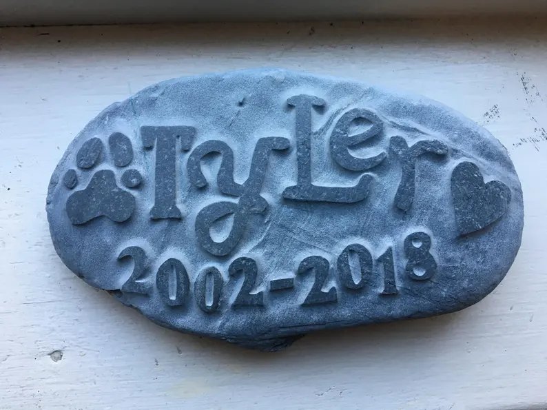 Memorial Stone Grave Marker - Paw, Heart, Pet Name & Date Range