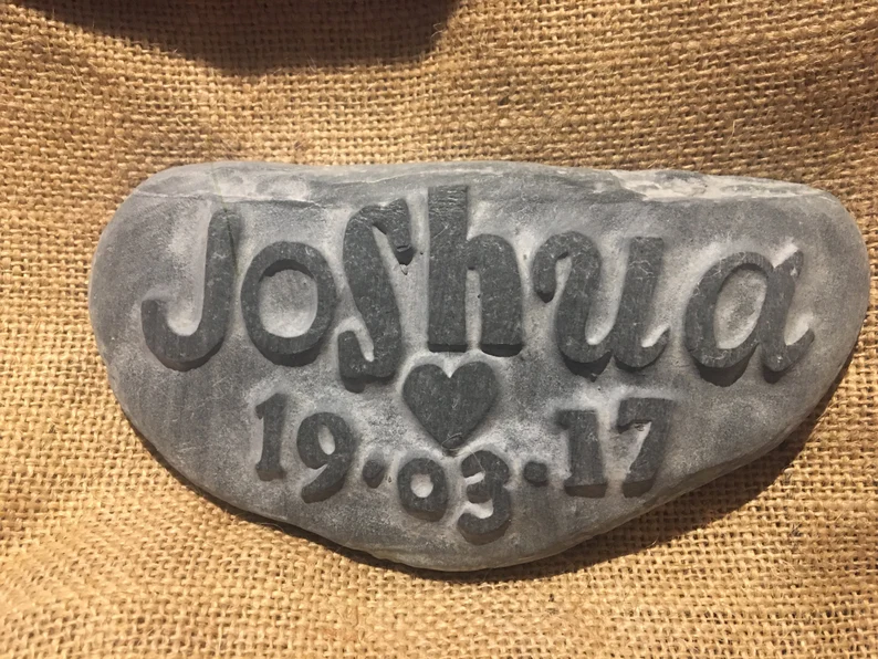 Stone Grave Marker - Love Heart, Pets Name & Date